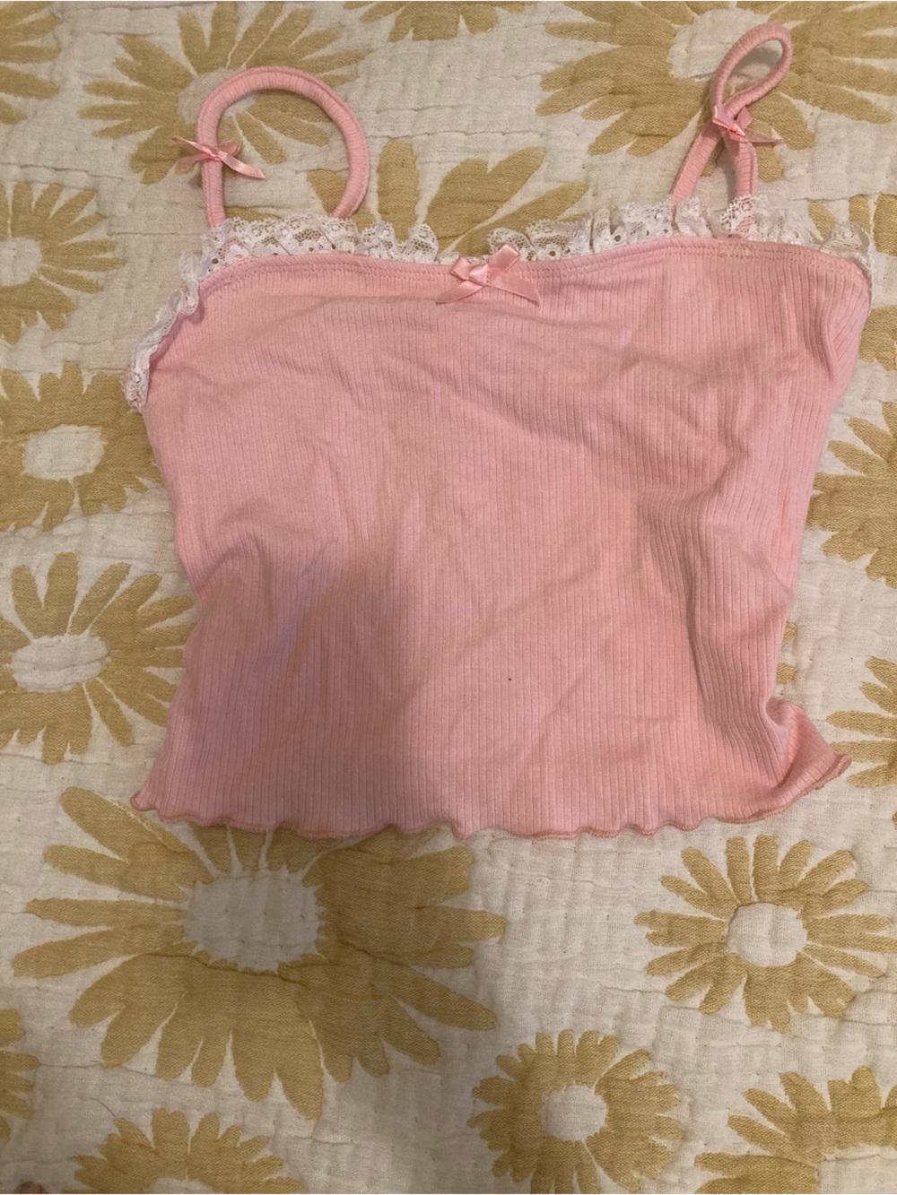 Pastel Pink Lace-Trim Ribbed Cami Cutecore Kawaiicore